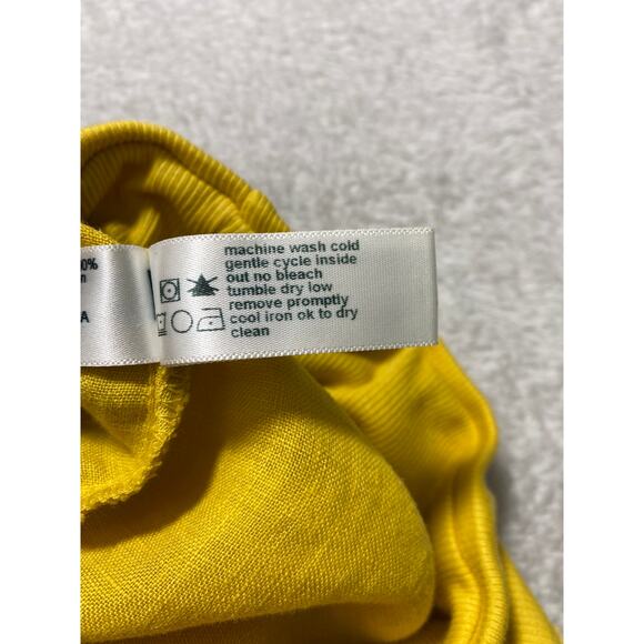 Anthropologie Wide‎ Leg Linen Cropped Pants Women L Yellow Pom Pom Trim Pull On - Picture 9 of 12